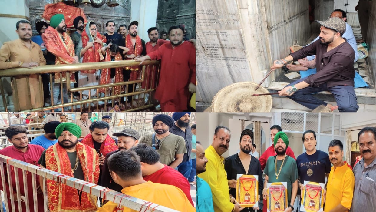 Punjabi singers Daler Mehndi and Mika Singh reached Shaktipeeth Jwalamukhi temple, Mika played mother's drum