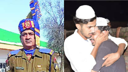 शहीद नूर हसन के बेटे मोइन खान के सांत्वना देते परिजन।