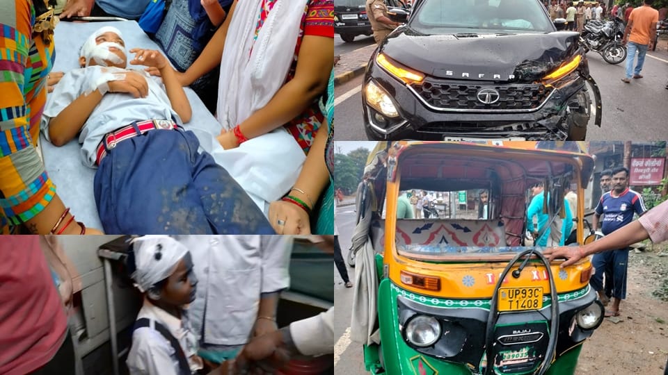 Jhansi Accident Speeding car hit a school auto full of children