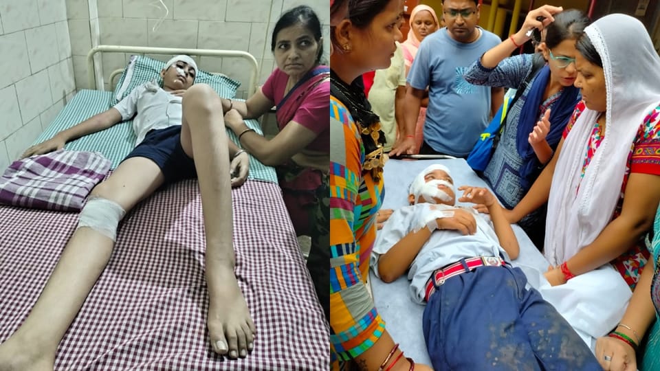 Jhansi Accident Speeding car hit a school auto full of children