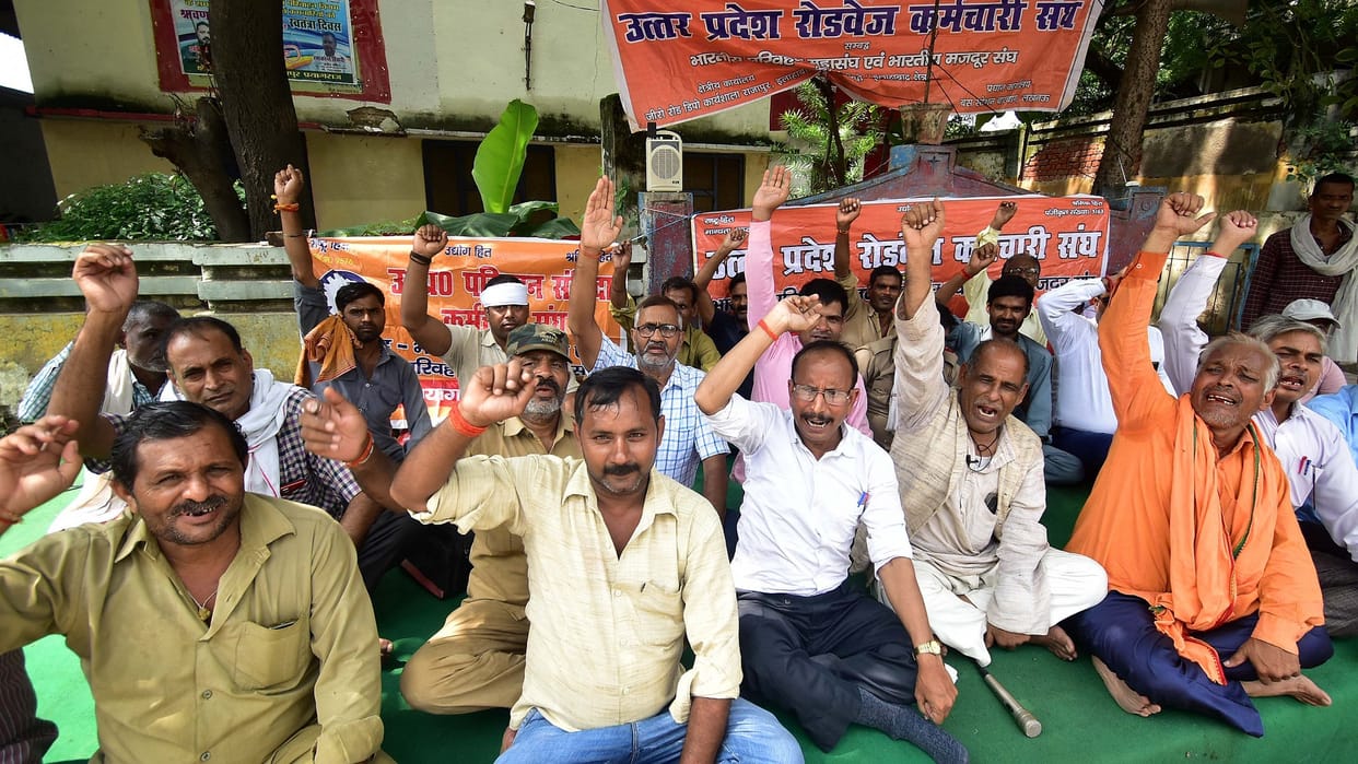 Roadways workers roared against the removal of Civil Lines bus station