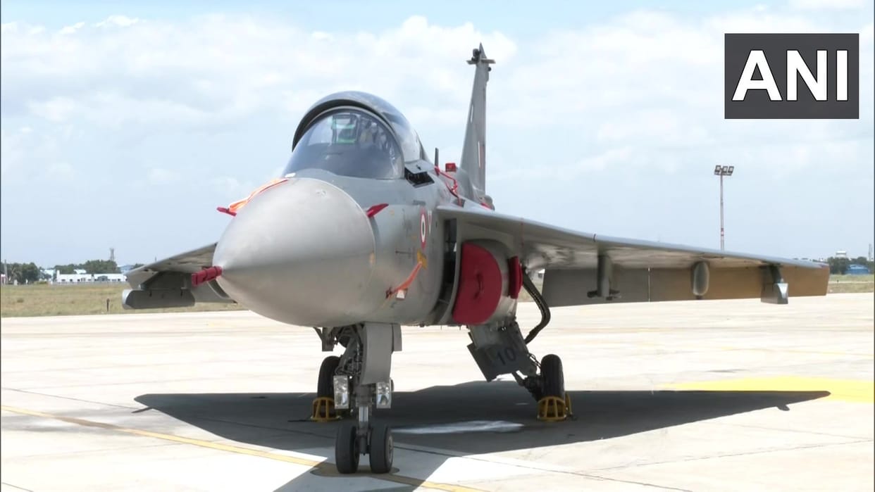 Indigenously built Tejas aircraft fly high in the sky at Sulur Air Force base in Coimbatore