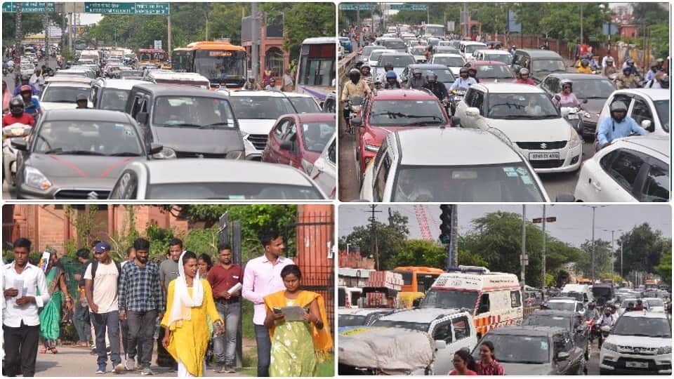 Massive Traffic Jam On MG Road due to Bed Exam in agra