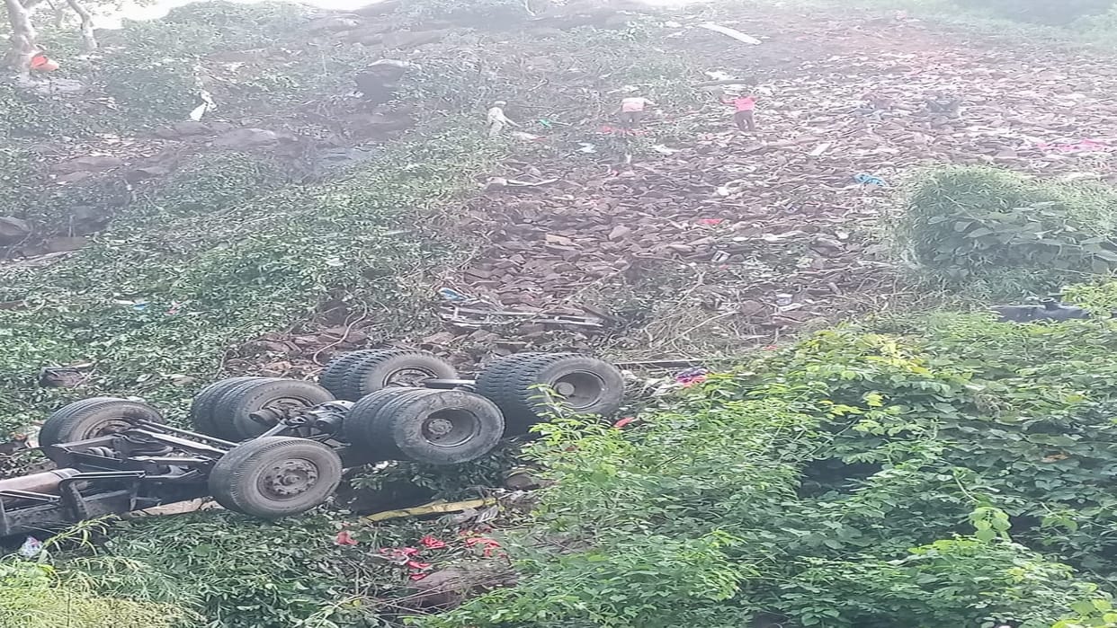 Chemical laden truck overturned in deep gorge Driver khalasi dead