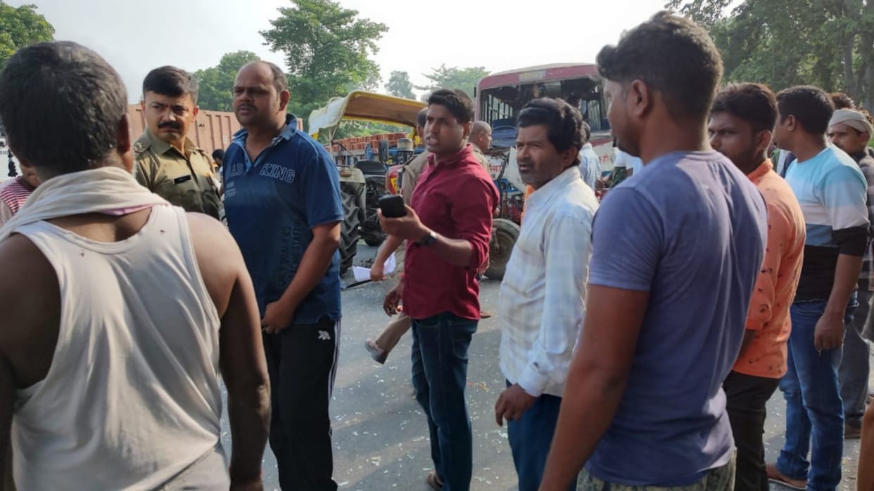 Bus collided with tractor trolley six people including driver injured