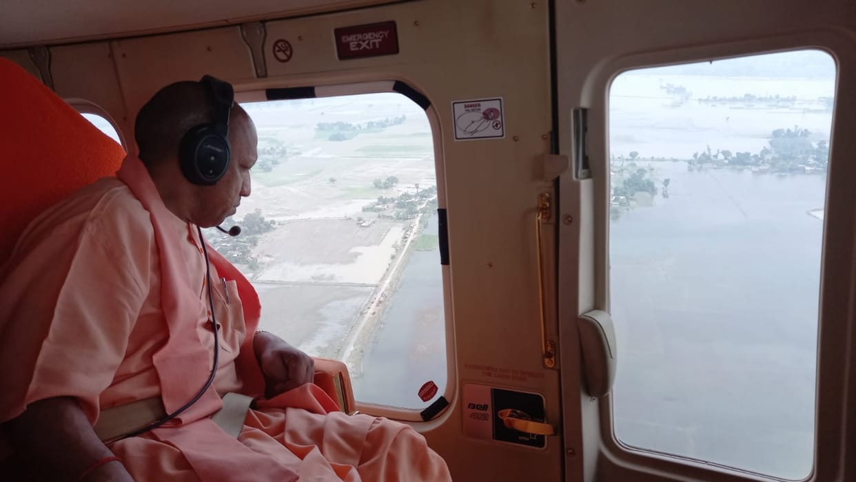 CM Yogi Adityanath did areal survey of flood affected districts.