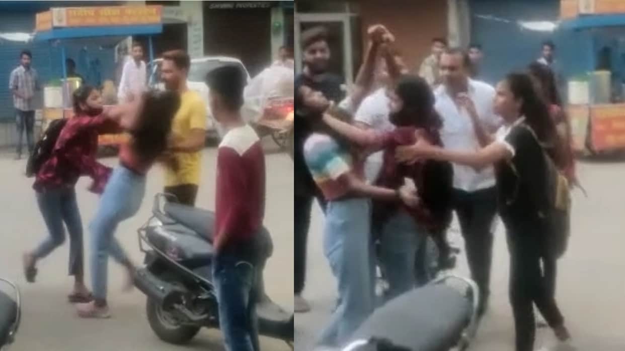 Fight between three girls on the road video viral Roorkee Uttarakhand news in hindi
