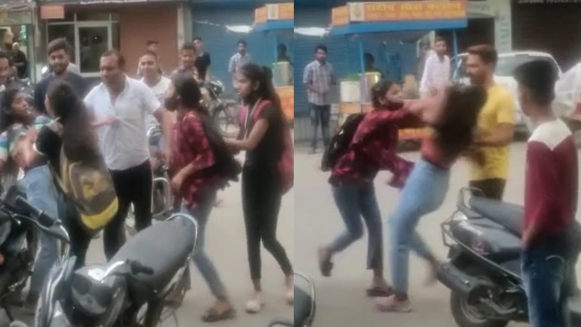 Fight between three girls on the road video viral Roorkee Uttarakhand news in hindi