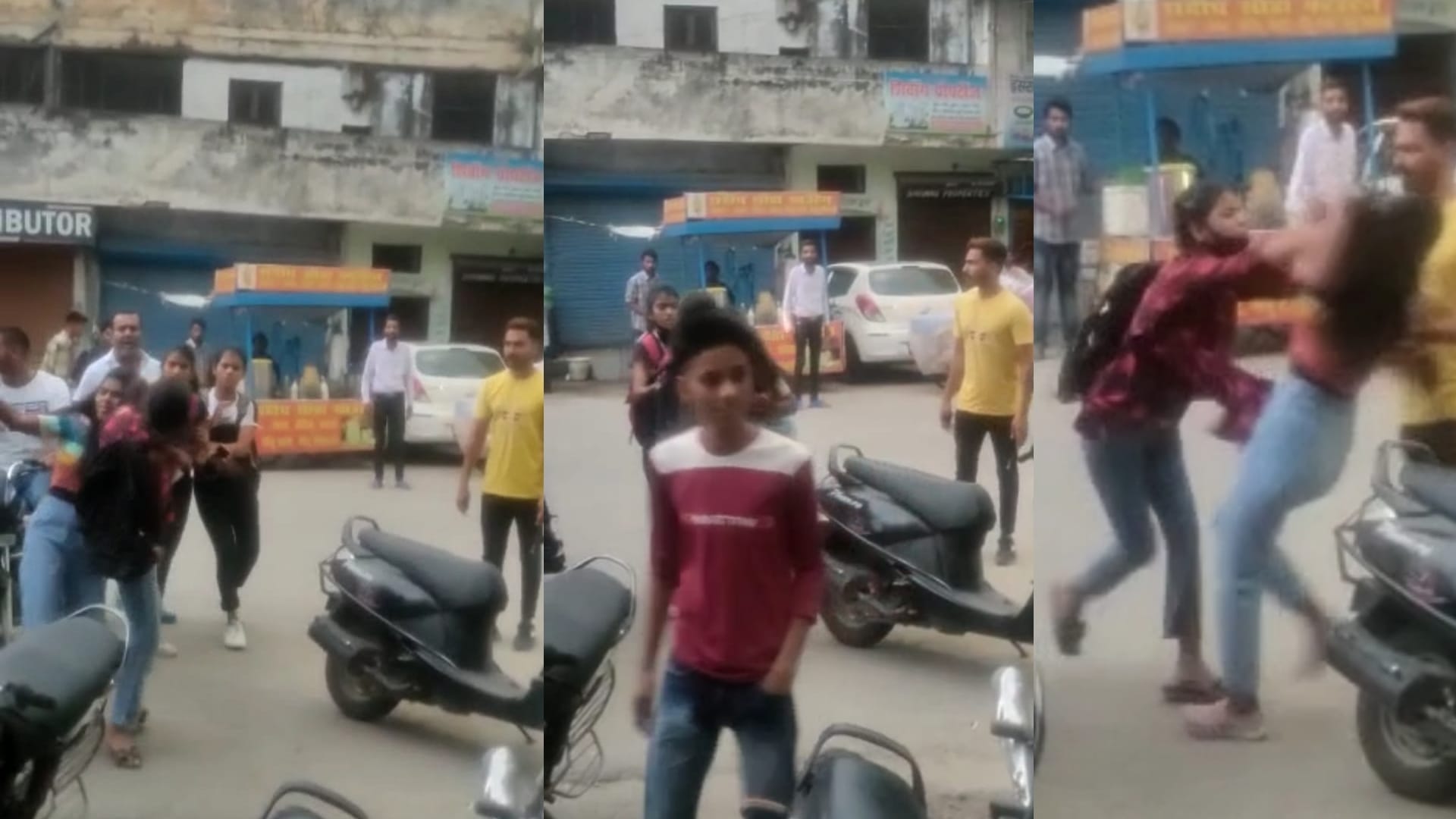 Fight between three girls on the road video viral Roorkee Uttarakhand news in hindi