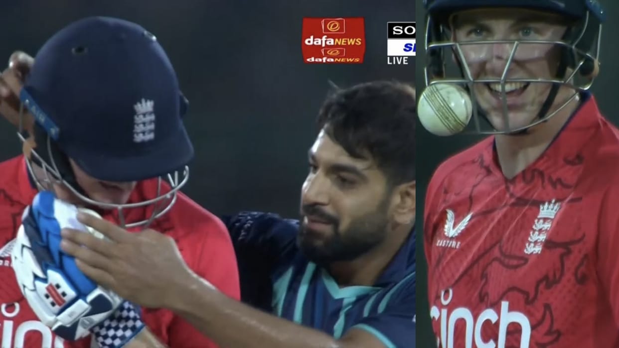PAK vs ENG 3rd T20 2022 Haris Rauf Bouncer Gets Struck In The Helmet Grille Of Harry Brook