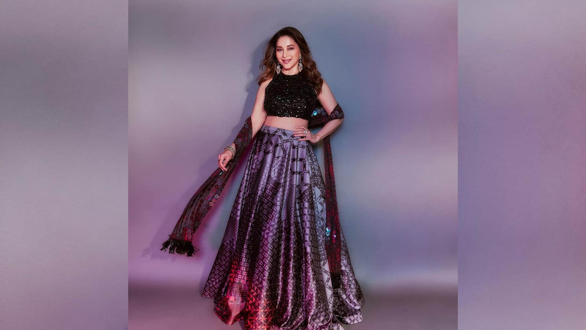madhuri dixit best lehenga look with dupatta draping perfect for festival to wedding season