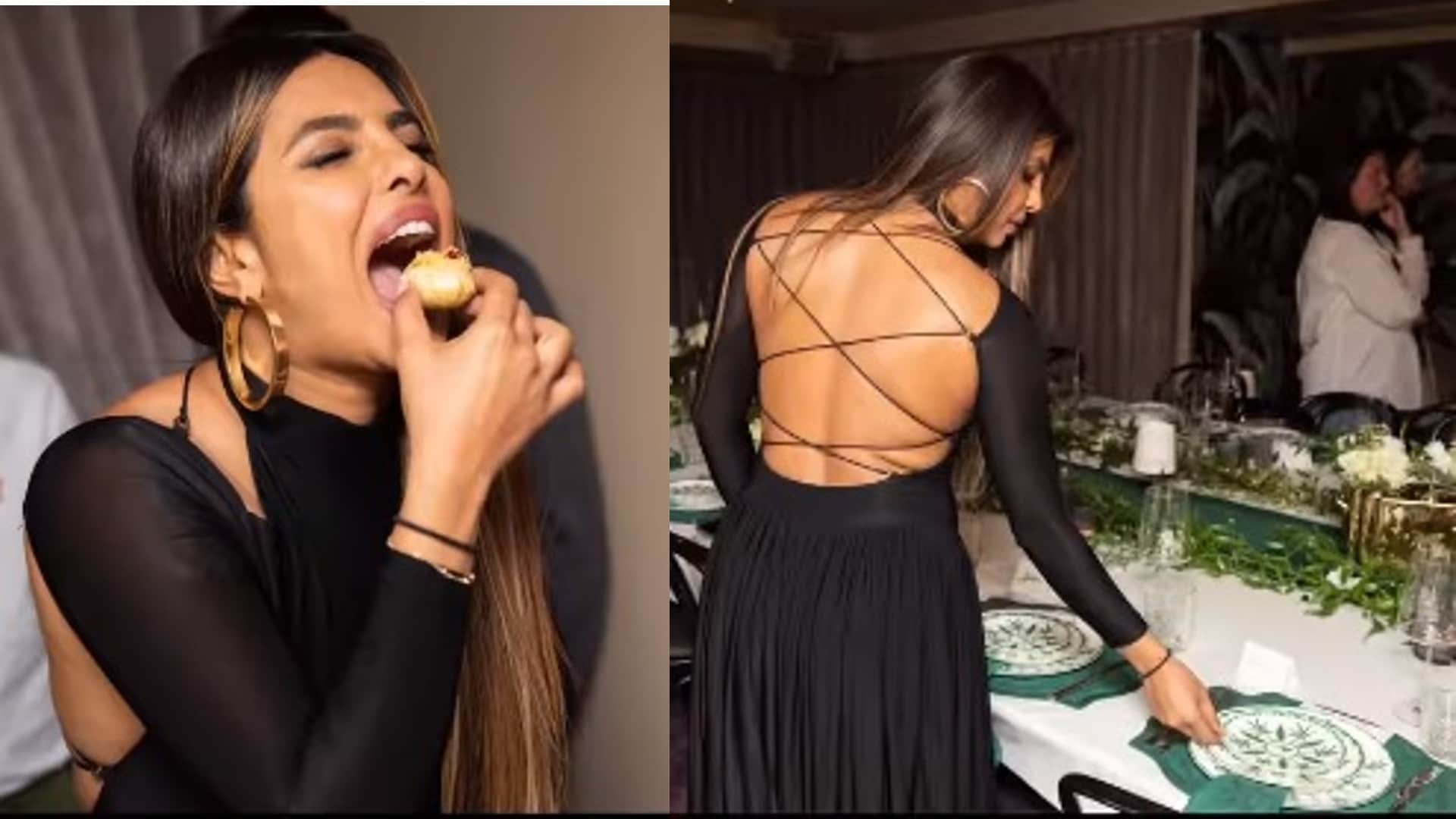 priyanka chopra host dinner for friends wearing backless dress worth 2 lakh