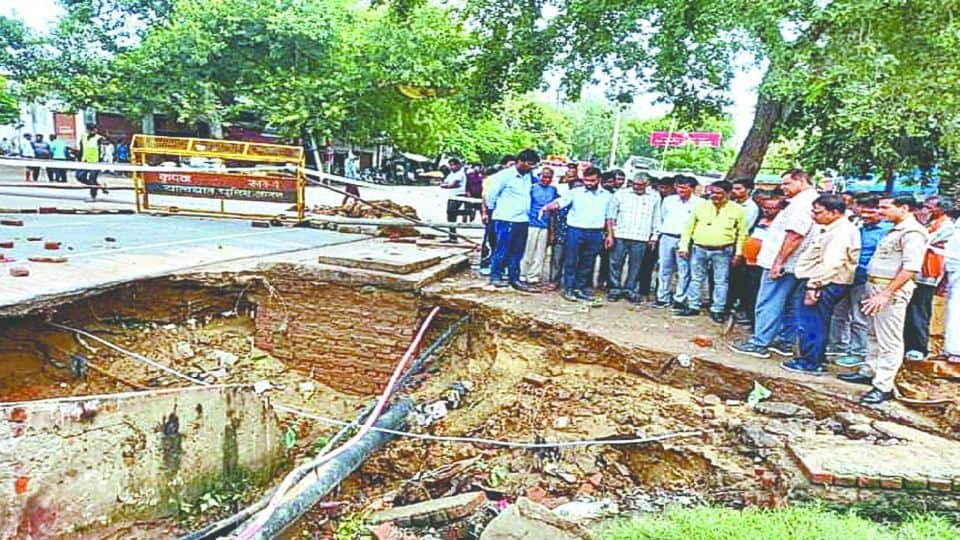 Car drowned in rail underpass  amid heavy rain in agra
