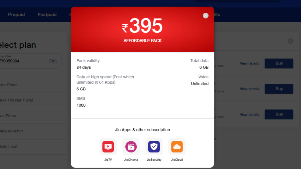 Jio cheapest recharge plan 1559 rs for 336 days validity free unlimited voice calling and data