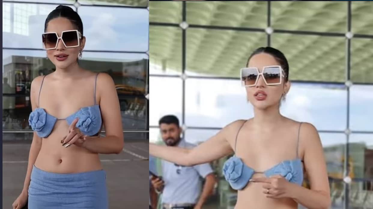 urfi javed spotted again airport in bold look video goes viral on social media