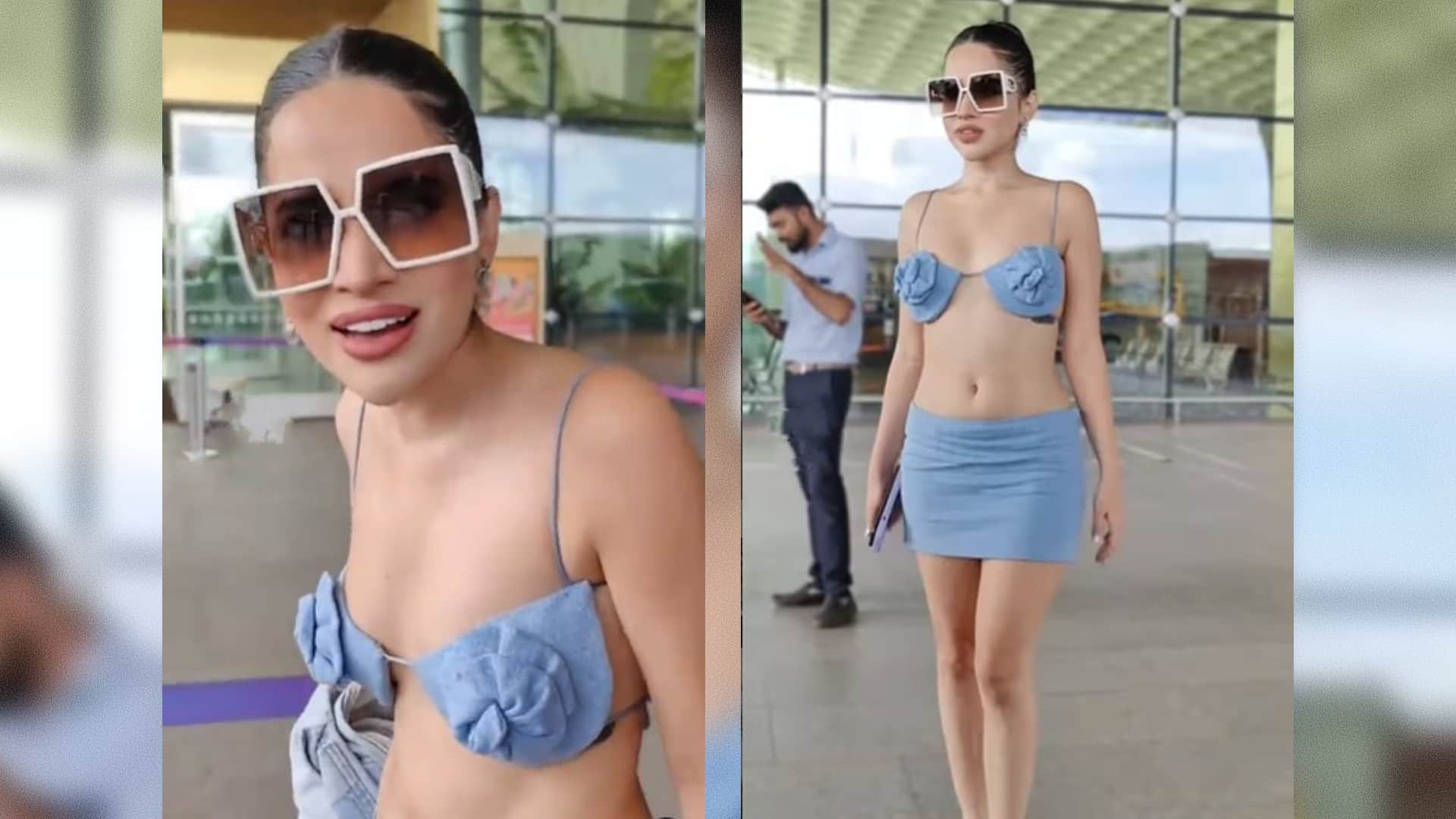 urfi javed spotted again airport in bold look video goes viral on social media