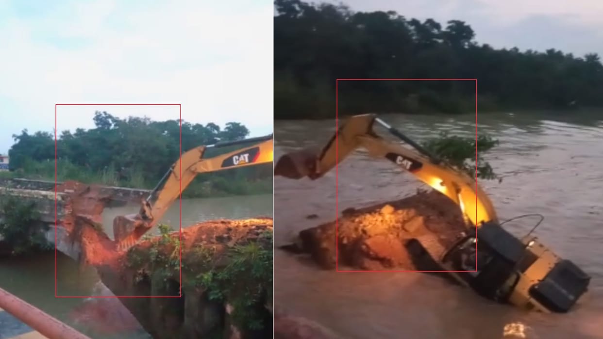 Muzaffarnagar: British era bridge collapsed, JCB fell in Gangnahar, driver saved