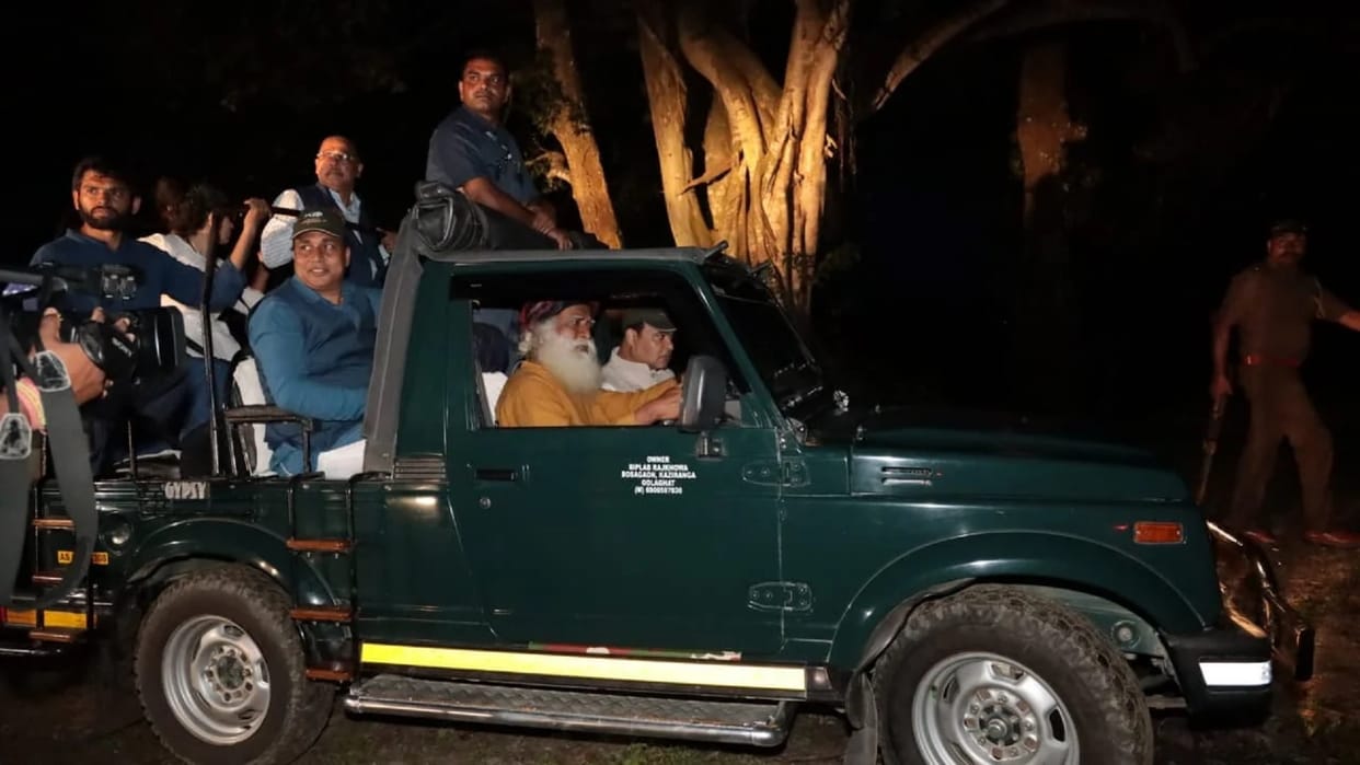 Assam: Controversy over Assam CM, sadhguru jaggi vasudev night safari in Kaziranga National Park