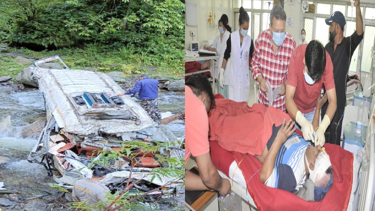 The tempo traveler had fallen into a deep gorge due to brake failure