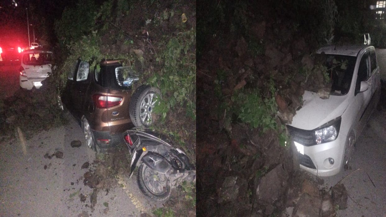 Landslide Shimla, Two cars and a scooty were buried in the debris of the dungeon that fell in Longwood late in
