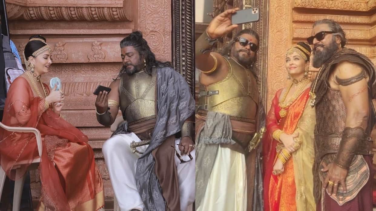 ponniyin selvan star cast: viral bts pics from sets of mani ratnam film aishwarya rai hangs out with co stars