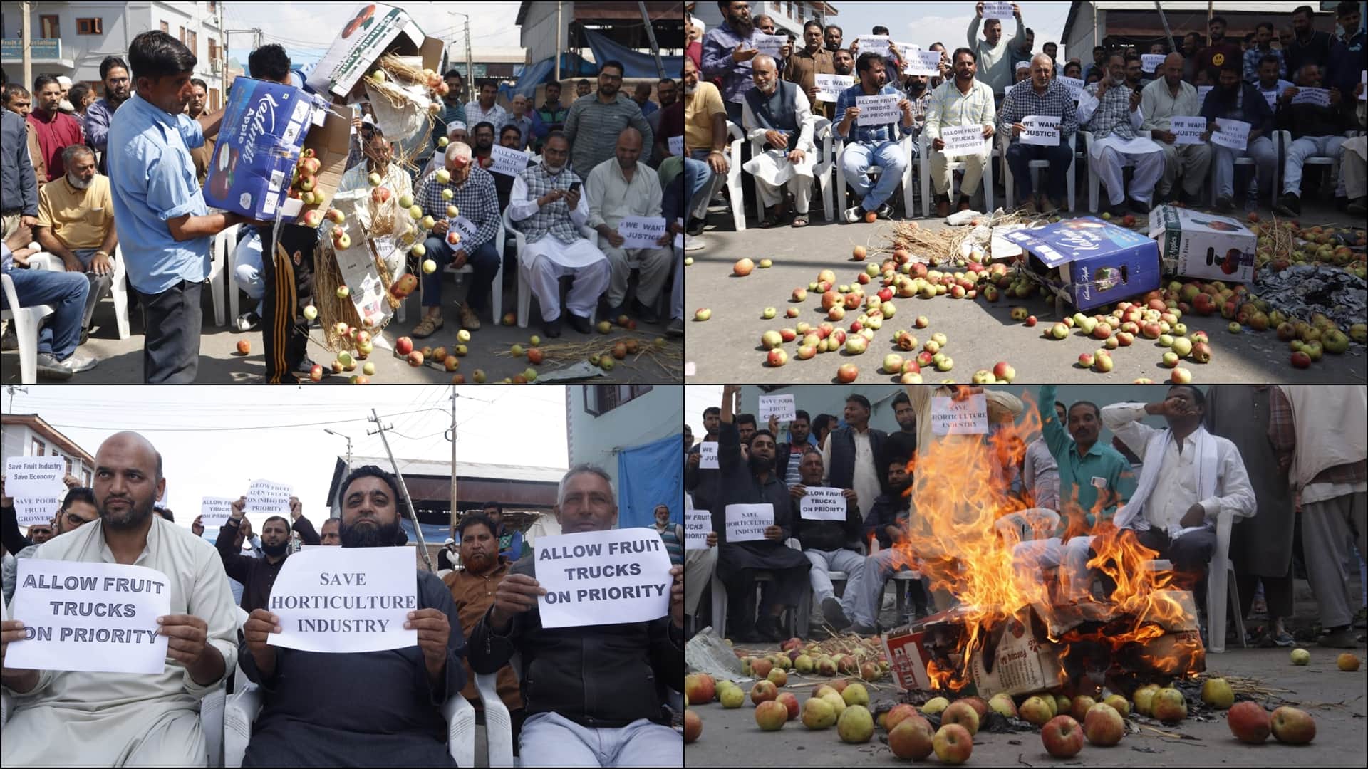 Srinagar Fruit Dealers Protest against halting of trucks on highway