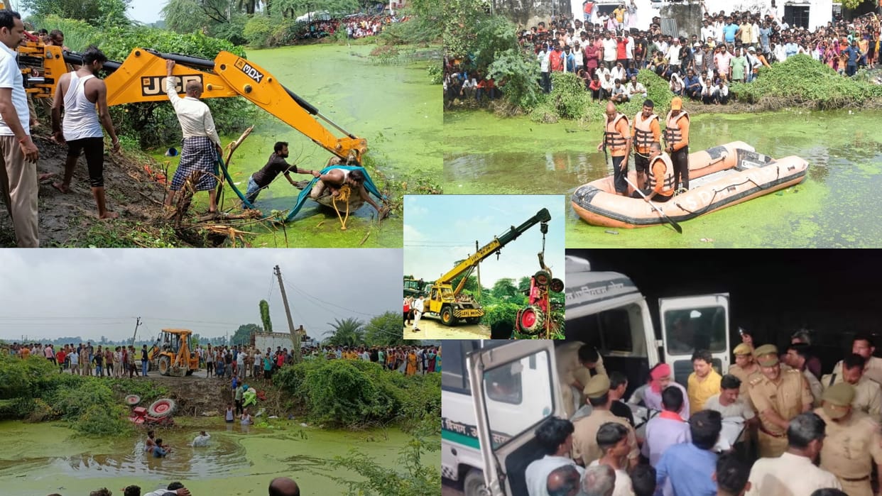 Road Accident In Itaunja Lucknow truck hit the tractor trolley Eight women and two girls died Sitapur