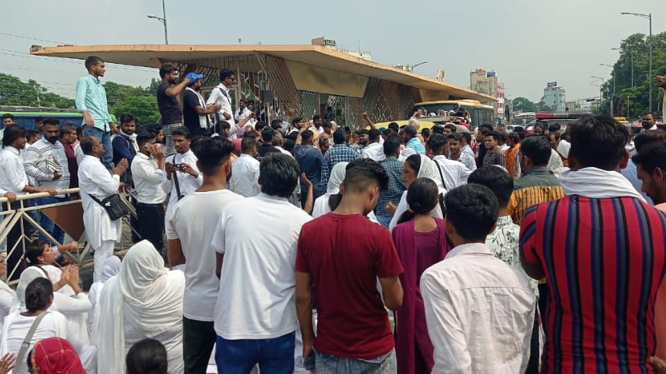Christian organizations protest near railway station on Attari Road in Amritsar