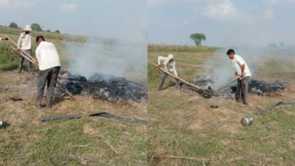 जलती चिता से निकाला महिला का शव