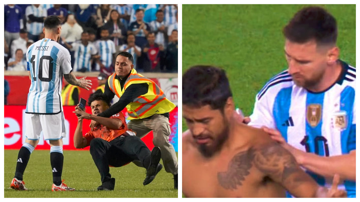 Lionel Messi scores 2 goal vs Jamaica Fans invade pitch to get autograph watch video