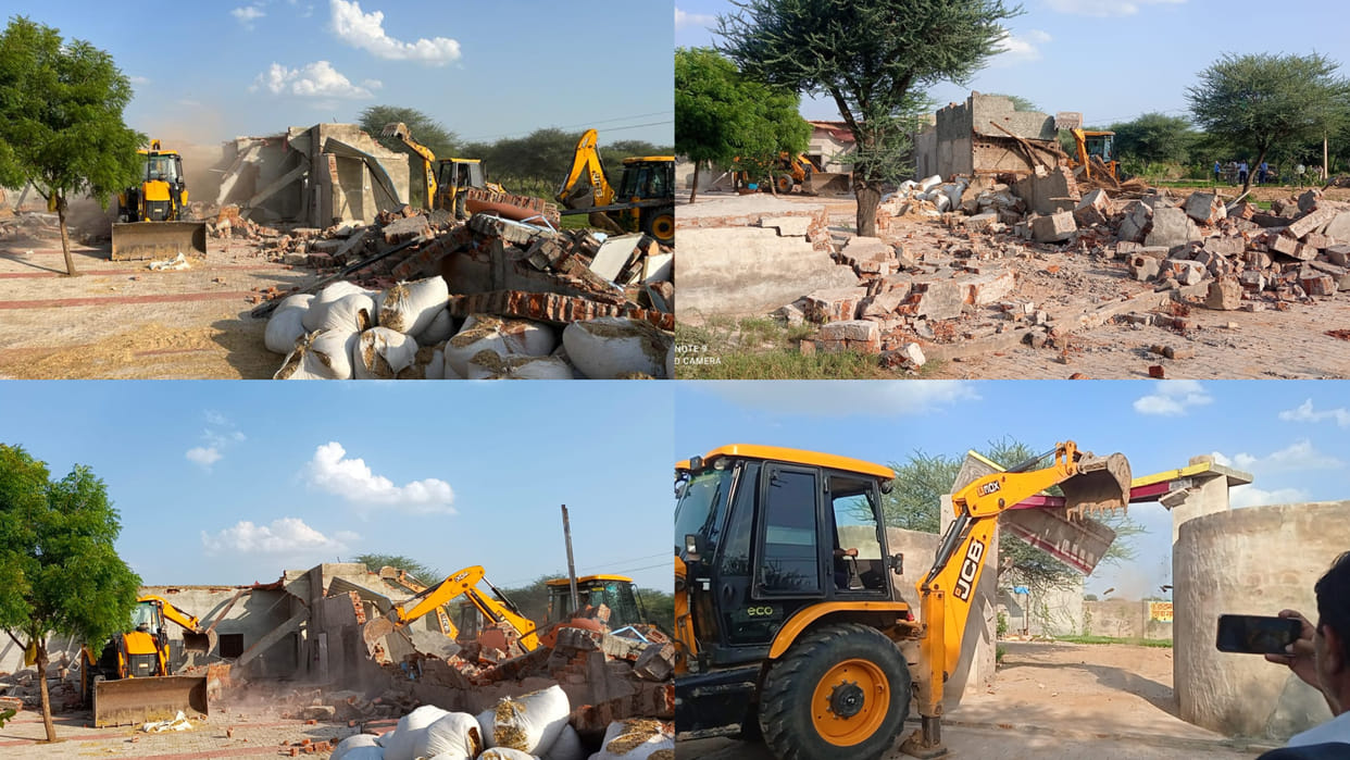 Administration broke the house built by illegal possession of miscreant Mintu Modasia In Bhiwani