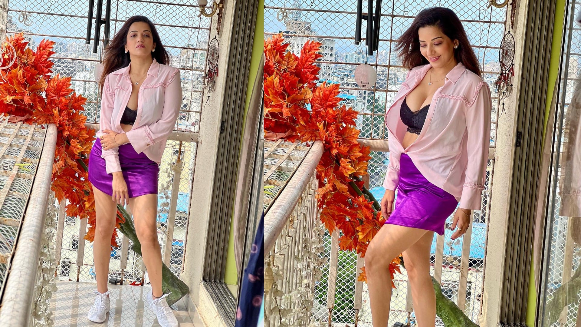 bhojpuri actress monalisa flaunts her perfect figure pink shirt latest hot photos viral on social media