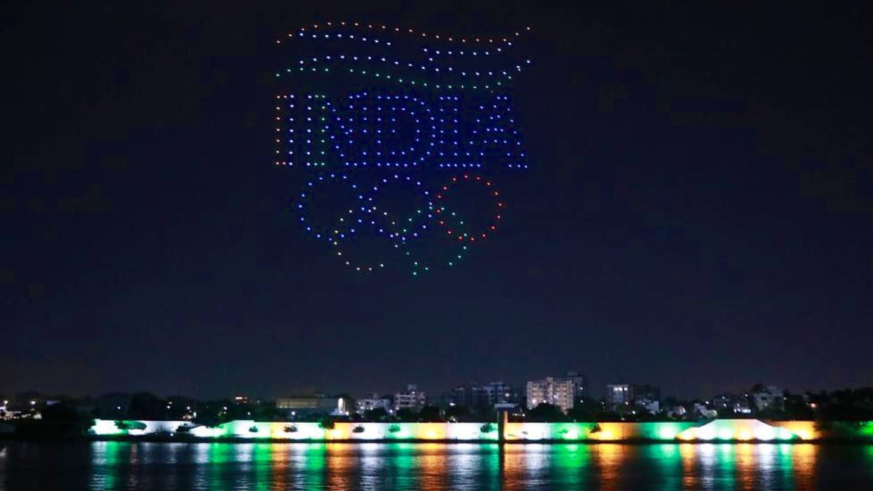 Ahmedabad ready to inaugurate National Games PM Narendra Modi shares pictures of drone show
