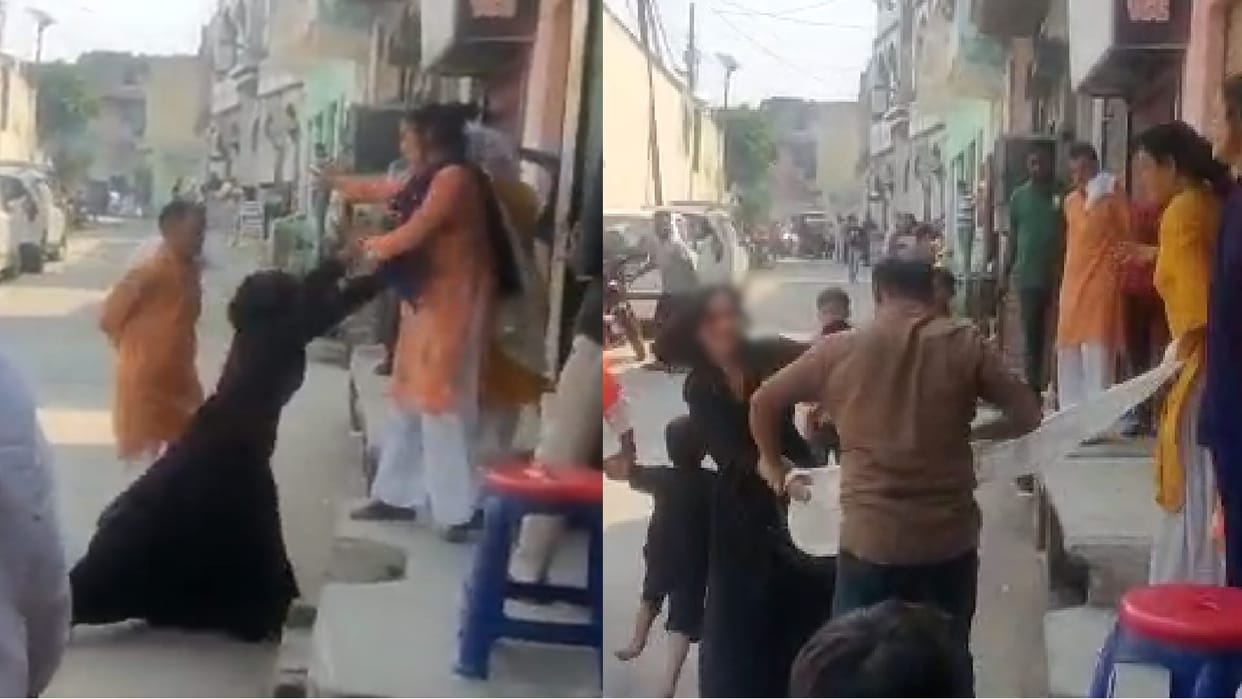 Fight between two women front of police station in Baghpat and video viral