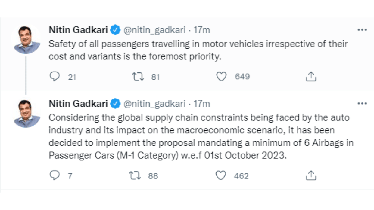 Government took a big decision for the safety of passengers in the car, the date fixed for six airbags