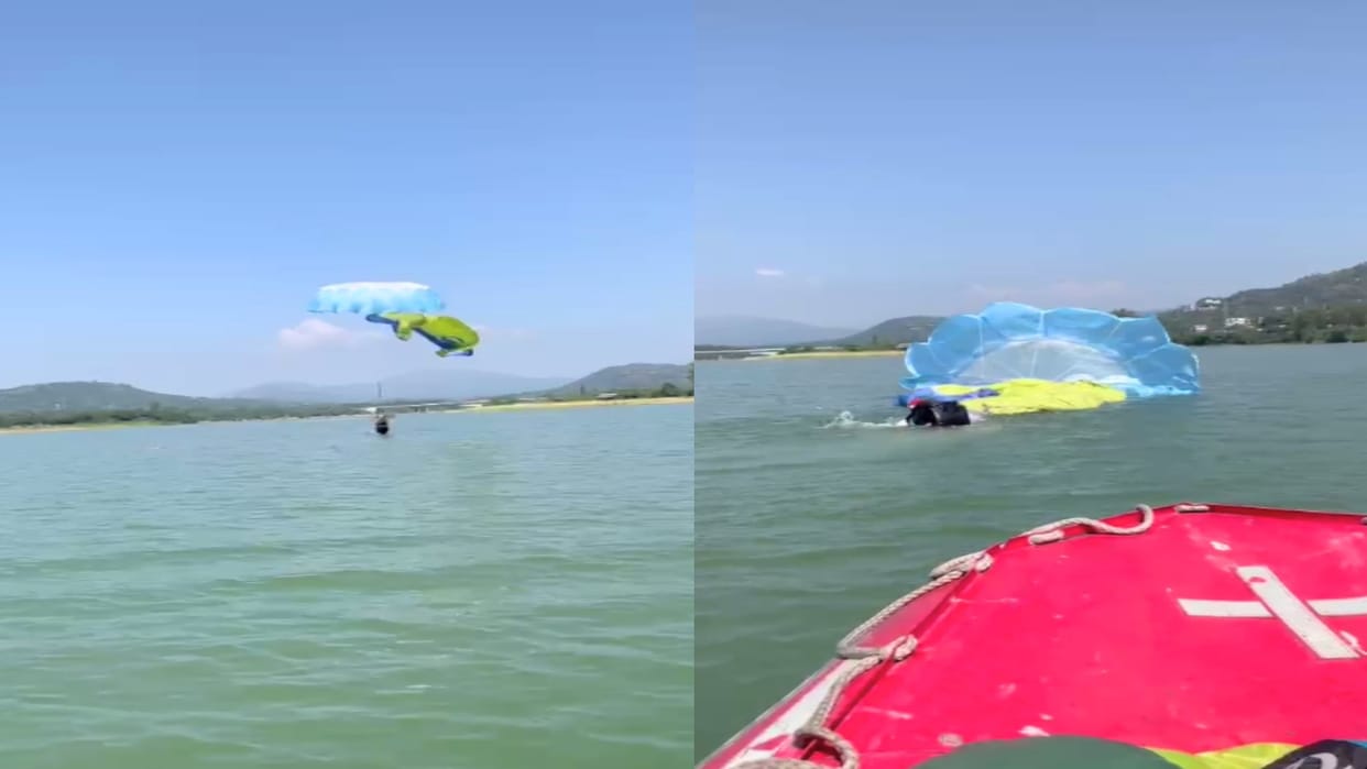 Paraglider pilots flying from Badladhar made emergency landing in Gobind Sagar lake