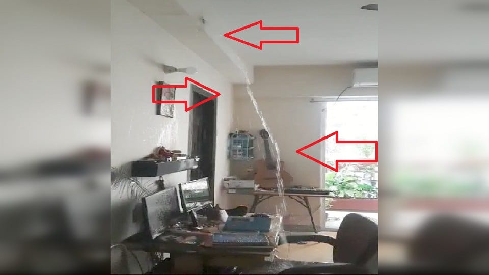 Water suddenly started pouring out of the walls of three flats of Tower-9 of the La Residencia Society in Gren