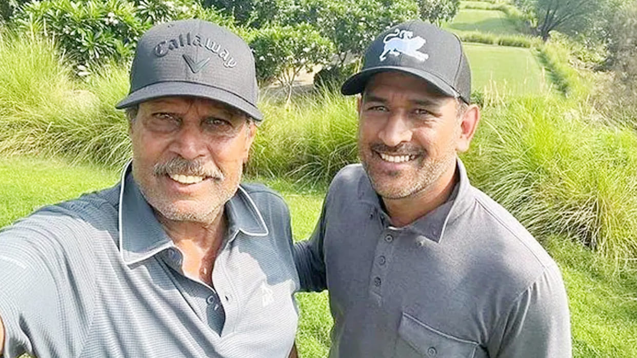 MS Dhoni enjoying golf with legendary Kapil Dev at Grant Thornton Invitational 2022 Golf event in Gurugram