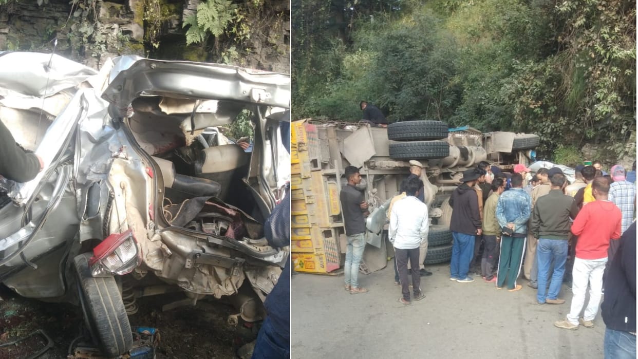 BIG road accident in Shimla, truck overturned on car
