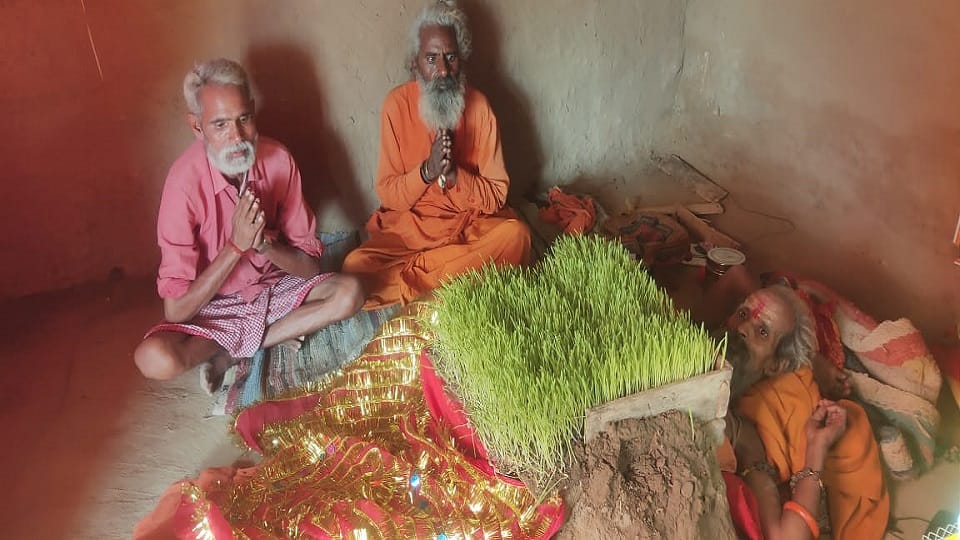 Sadhu sow jwara on body during navratri in agra