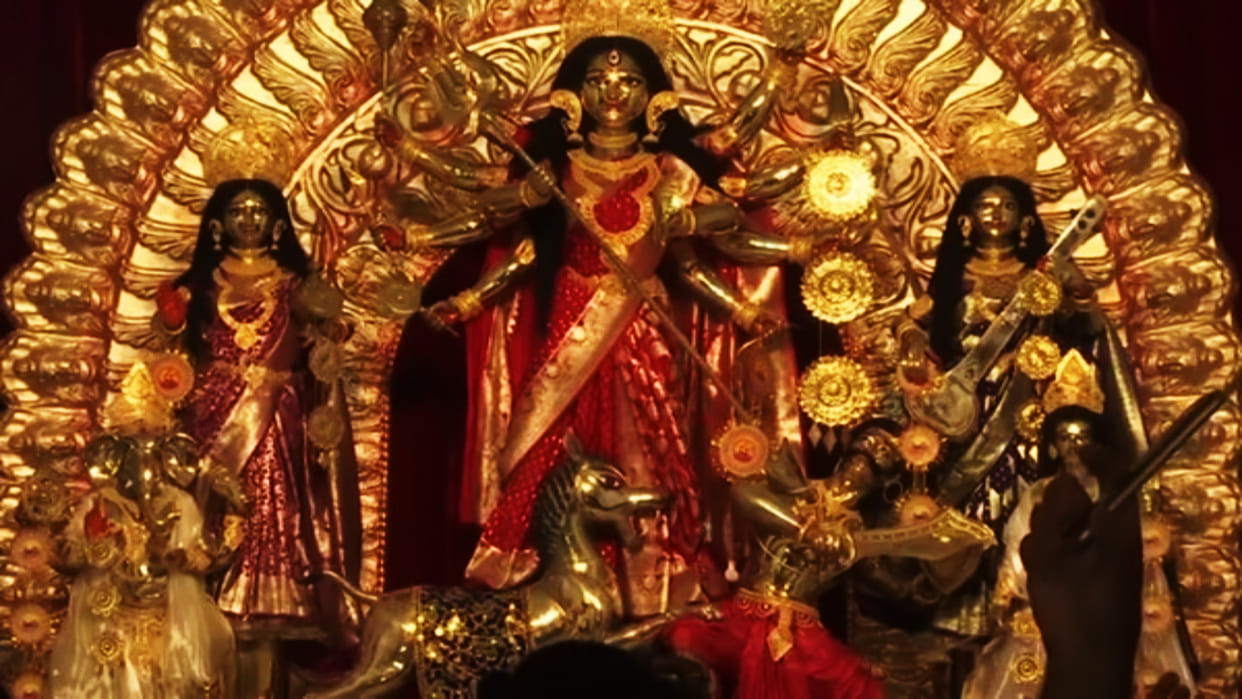 eleven feet Ashtadhatu Durga idol weighing over 1000 kg installed at Mandap in Kolkata