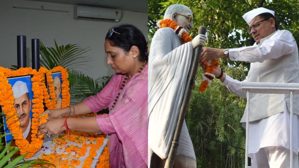 Mahatma Gandhi and Lal Bahadur Shastri Jayanti 2022: Cm dhami and Spekar tribute in dehradun