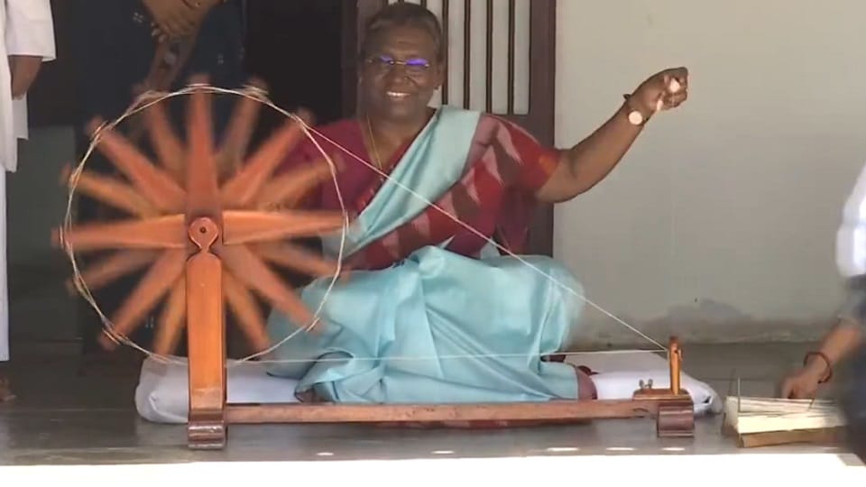 President Droupadi Murmu pays tribute to Mahatma Gandhi at Gandhi Ashram in Sabarmati, Ahmedabad