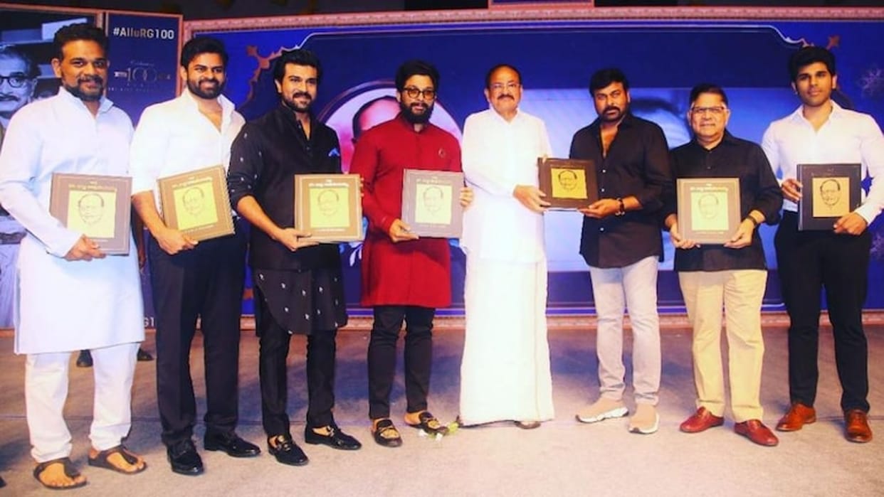 Allu Arjun launches book on grandfather 100th birth anniversary with M Venkaiah Naidu Chiranjeevi Ram Charan