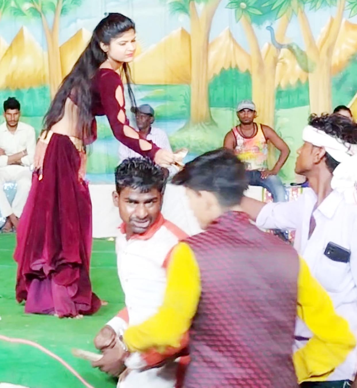 Dancers dance on Ramlila stage after Ram Barat