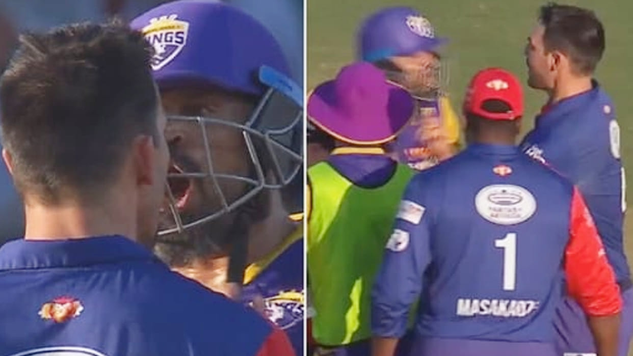 Mitchell Johnson angrily pushes Yusuf Pathan in heated altercation during Legends League Cricket; Video