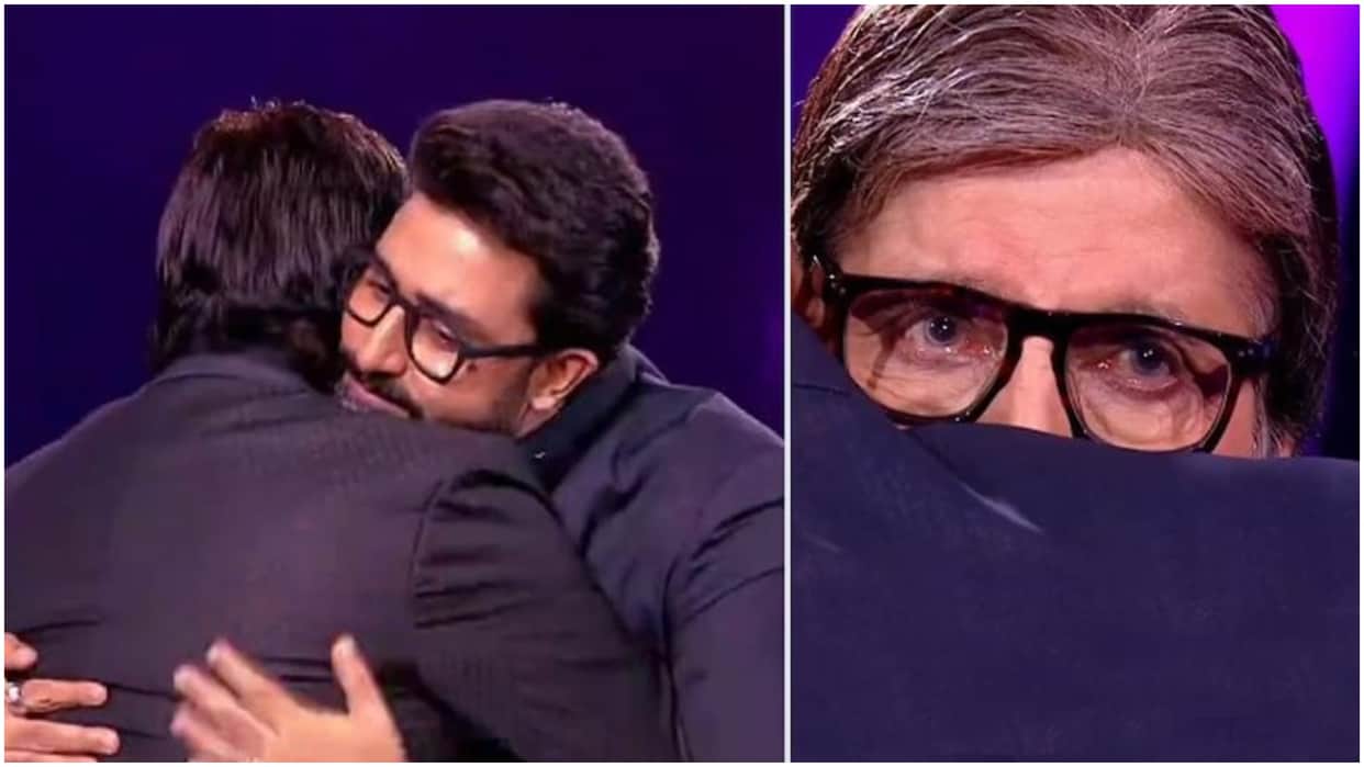 Amitabh bachchan birthday Abhishek bachchan give surprise to big b on the sets of kbc 14, actor got emotional