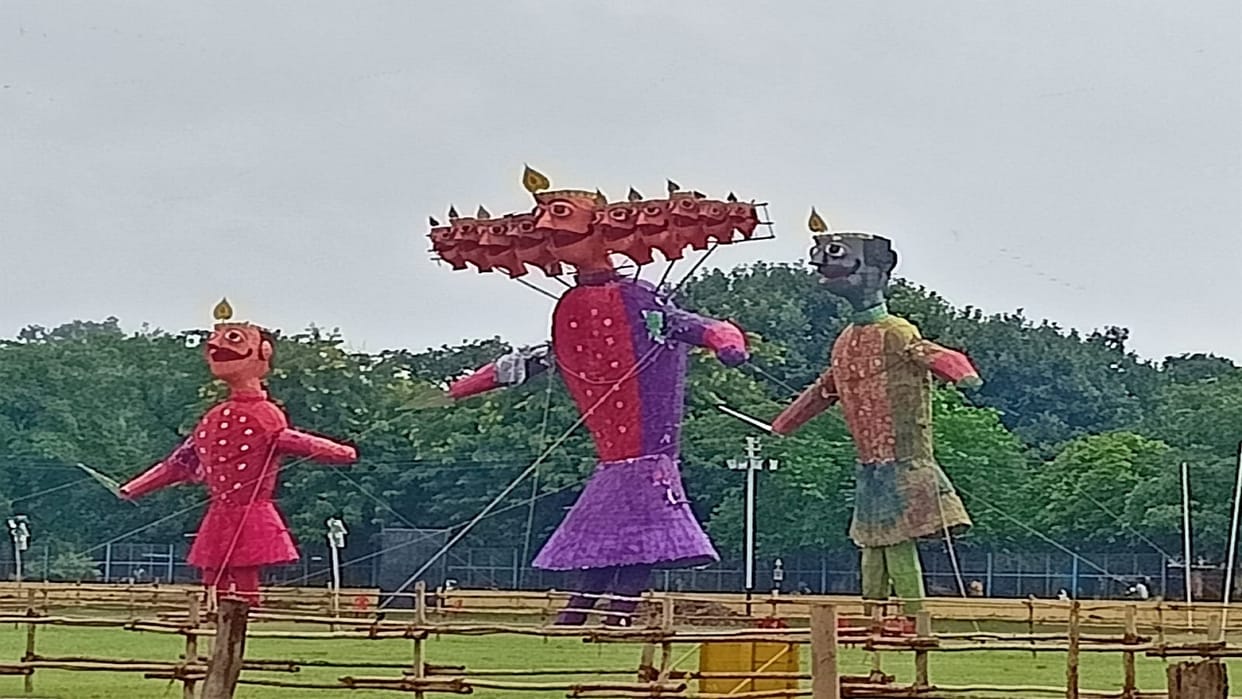 Rawan Kumbhakaran and Meghnad statue damaged due to rain in bareka varanasi