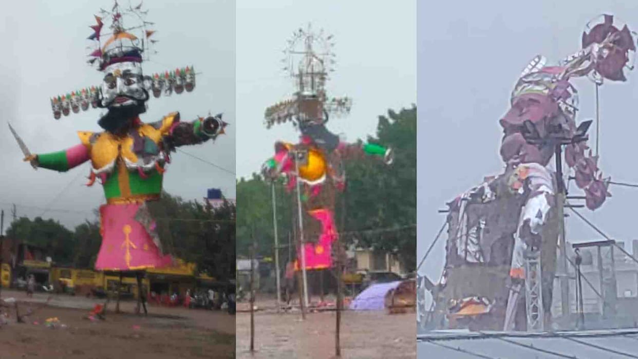 Rain In Kanpur: Ravana effigies damaged by rain
