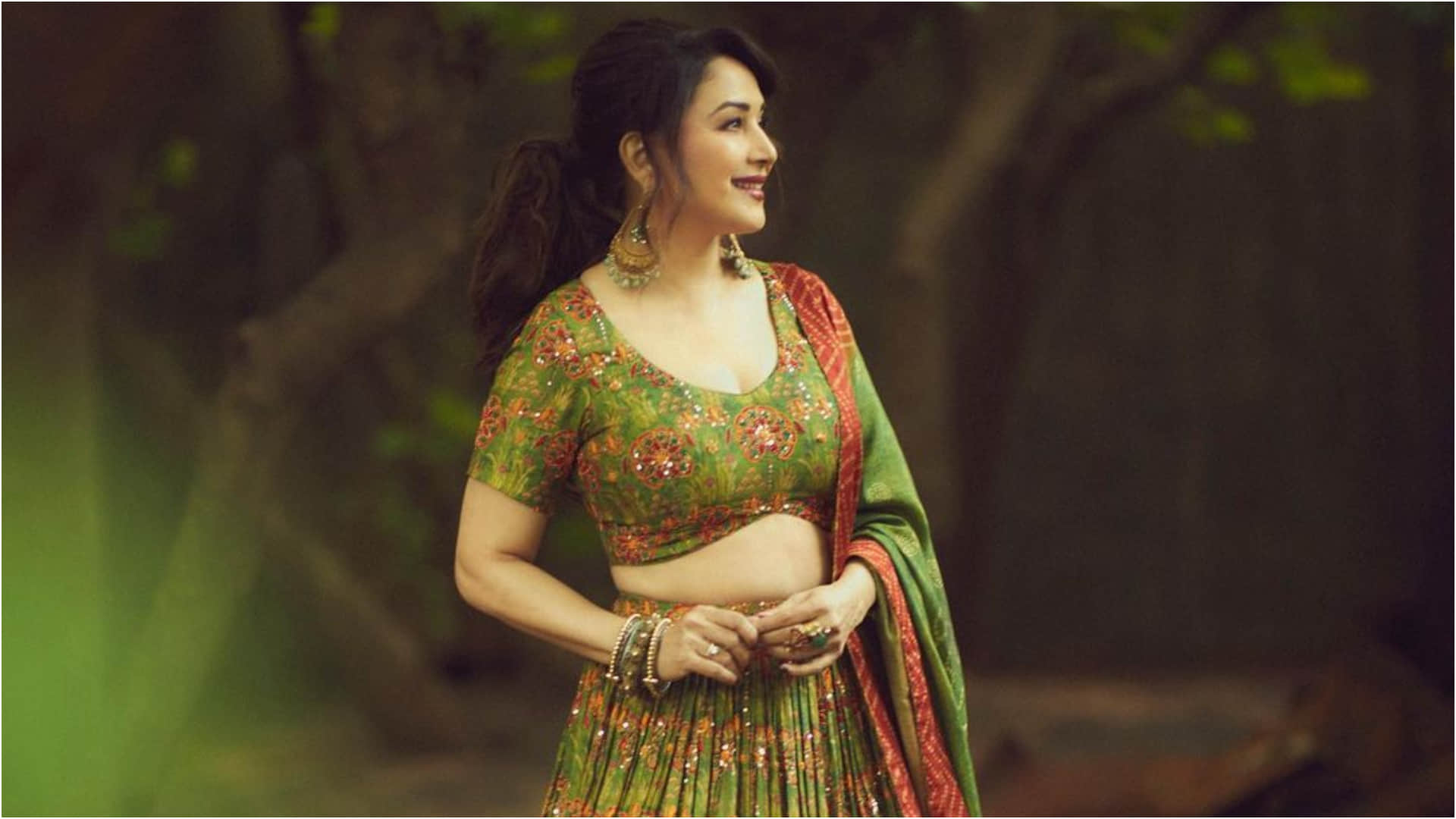 madhuri dixit blush in pink sequin work saree
